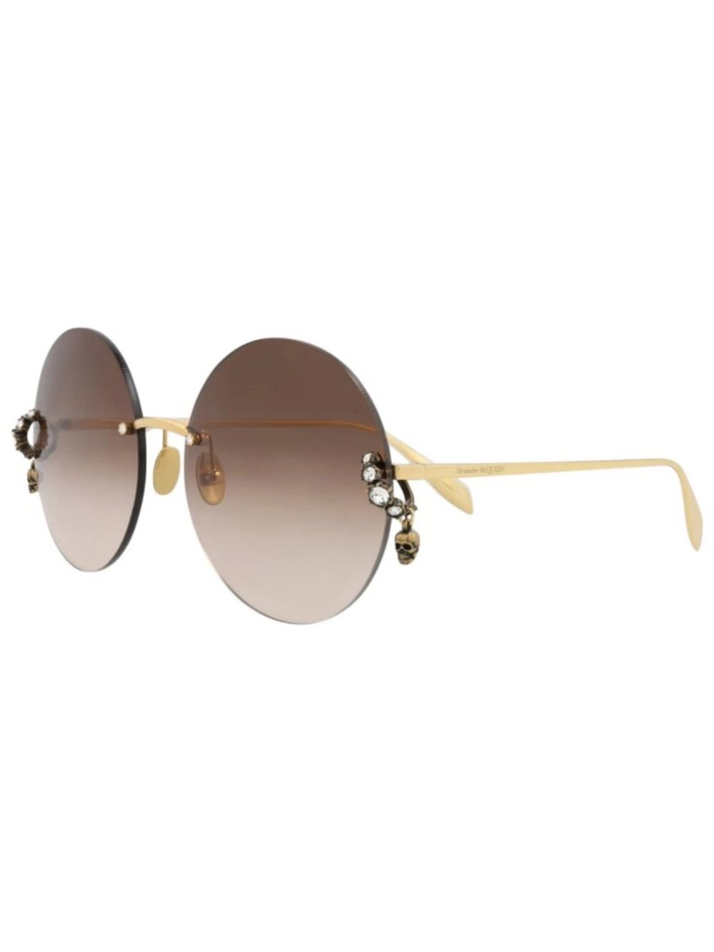 New Alexander McQueen Women's Sunglasses Round Oval Metal Frame Gold Gold Brown